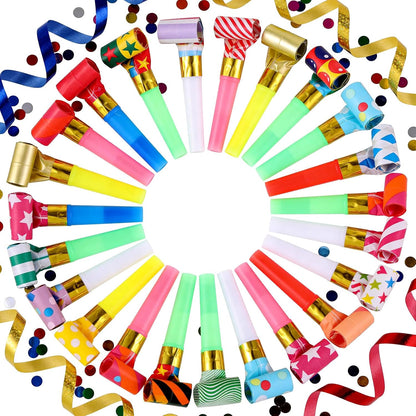 30 PCS Party Blowouts Squawkers Noisemakers Colorful Party Blowers Birthday Blow Horns New Years Whistles for Family Gatherings Squawker