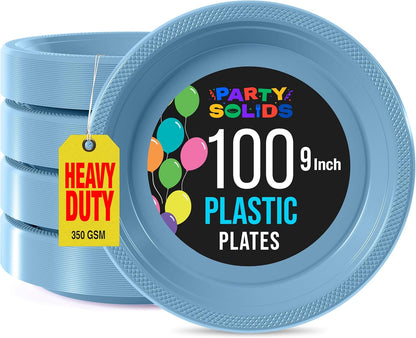 Party Solids Black Plastic Plates For Party 10" Black Disposable Plates For Party Supplies 100 Pcs Plastic Dinnerware Sets Heavy Duty 350 GSM Disposable Dinnerware Set