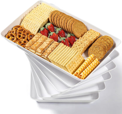 4-Pack Plastic 16" x 11" Large White Serving Trays Set - Reusable Serving Platters for Cookie, Appetizer, Charcuterie, Snack, Dessert, Party Food Display - Stackable Kitchen CounterTop Tray, BPA Free