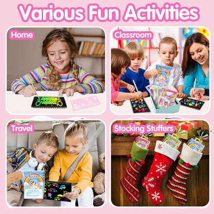 ZMLM 24 Pack Scratch Art Party Favors: Birthday Party Favors for Kids 4-8, Bulk Rainbow Scratch Notebook Paper Pads, Goodie Bags Stuffers Girls Boys Classroom Gifts Crafts Toys