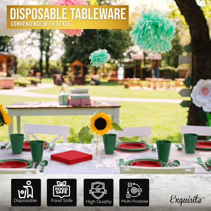 350 Pcs Black Plastic Plates For Party, Black Disposable Plates Set, 50 Of Each 9" Dinner Plate Set, 7" Dessert Plate, Cups, Napkins & Cutlery Plastic Dinnerware Set Exquisite