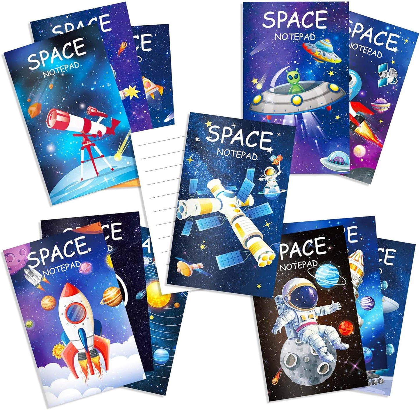 24 Pack Outer Space Mini Notebook - Space Party Favor Galaxy Goodie Bags with 12 Designs & Lined Pages, 3.15x4.92 Inches Small Pocket Notepads for Planet Theme Birthday Party Supplies, Science Class