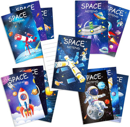 24 Pack Outer Space Mini Notebook - Space Party Favor Galaxy Goodie Bags with 12 Designs & Lined Pages, 3.15x4.92 Inches Small Pocket Notepads for Planet Theme Birthday Party Supplies, Science Class