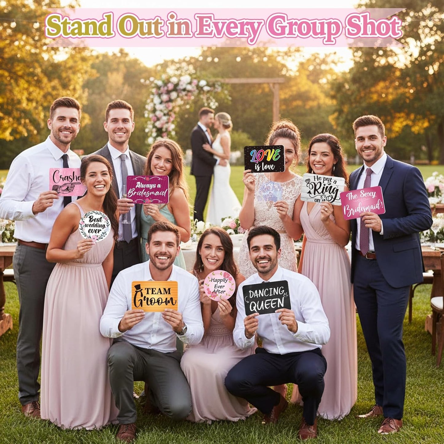 Beeveer 24 Design Wedding Arrow Photo Booth Props Selfie Props Kit with Double Sided Count PVC Photo Booth for Wedding Party Decorations Bridal Shower Engagement Supplies
