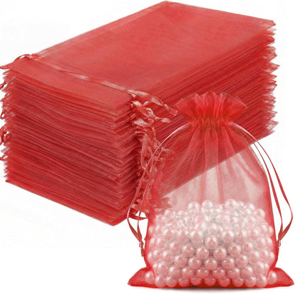FUNFERY 100 Pcs White Organza Bags 3x4 in, Small Mesh Drawstring Gift Bags for Sachet, Jewelry, Wedding Favor, Candy Goodie Treat Bag,Easter Day