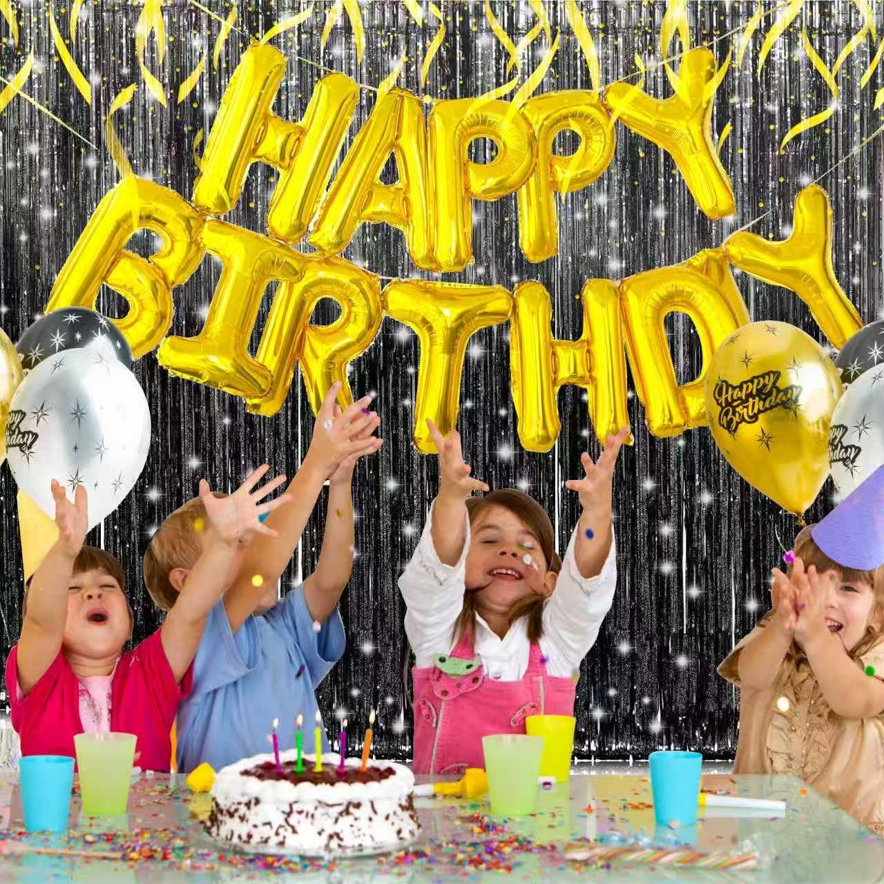 Birthday Party Decorations: 3 Pack 3.3 x 9.9 ft Gold Foil Fringe Curtains Party Supplies, Tinsel Curtain Backdrop for Parties/Birthday/Photo Booth