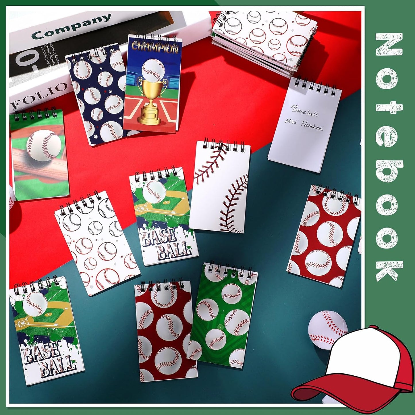 Faccito 32 Pcs Mini Notepads Sports Basketball Baseball Football Soccer Party Supplies Goodie Bag Stuffers Notepads Spiral Mini Notebooks for Reward(Baseball)