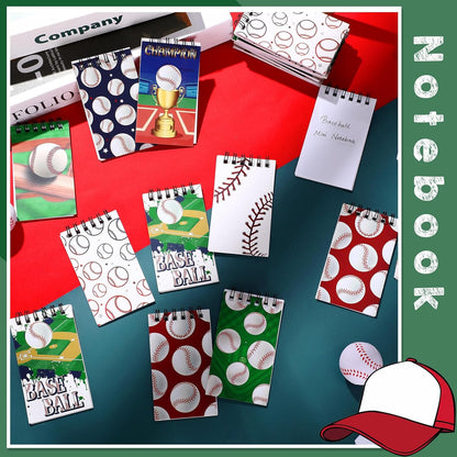 Faccito 32 Pcs Mini Notepads Sports Basketball Baseball Football Soccer Party Supplies Goodie Bag Stuffers Notepads Spiral Mini Notebooks for Reward(Baseball)