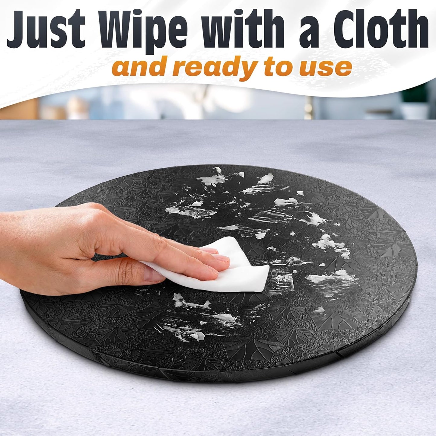 12 Inch Cake Drum, Black Cake Board for Picture-Ready Celebration Cakes, 1/2 Inch Thick Round Cardboard Base with Grease & Moisture Resistant Surface and Decorative Pattern for Parties and Weddings