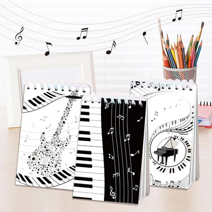 24 Pack Musical Notes Mini Spiral Notebook, Black and White Piano Pocket Notebook for Classroom Students Rewards, 16 Pages Portable Office Meeting Supplies