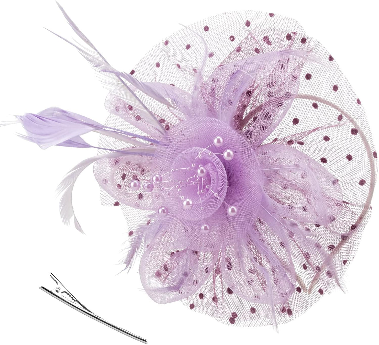 DRESHOW Fascinators Hat Flower Mesh Ribbons Feathers on a Headband and a Clip Tea Party Headwear for Girls and Women - Colors A