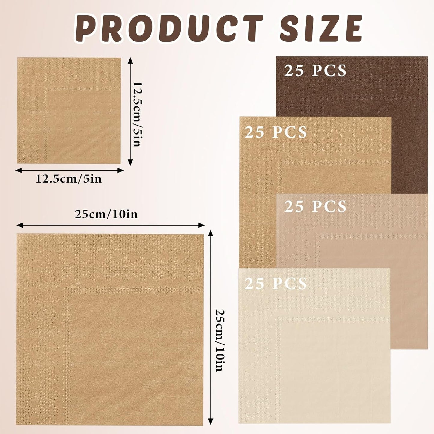 Layhit 100 Pcs Cocktail Napkins Disposable Beverage Napkins Square Paper Dessert Tissue for Wedding Birthday Celebration Party Supplies(Brown Series,5 x 5 Inch)