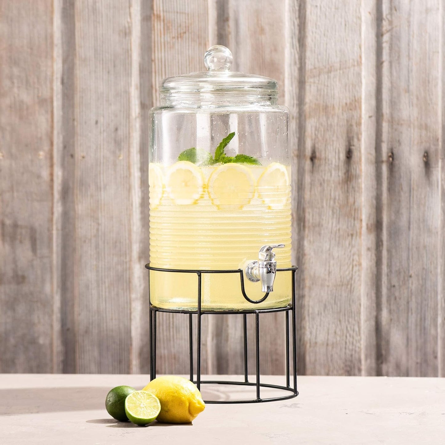 Style Setter Beverage Dispenser Cold Drink Dispenser w/ 3-Gallon Capacity Glass Jug, Metal Stand & Leak-Proof Acrylic Spigot Great for Parties, Weddings & More