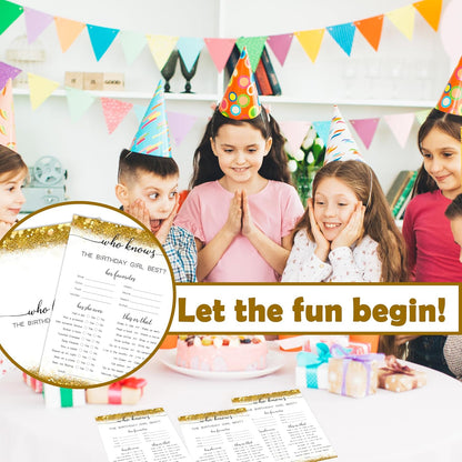 Gold Glitter Birthday Party Game Cards Set, Ever or Never, for Girl Birthdays Supplies, Activity Decorations Double Sided Set of 30 Pcs