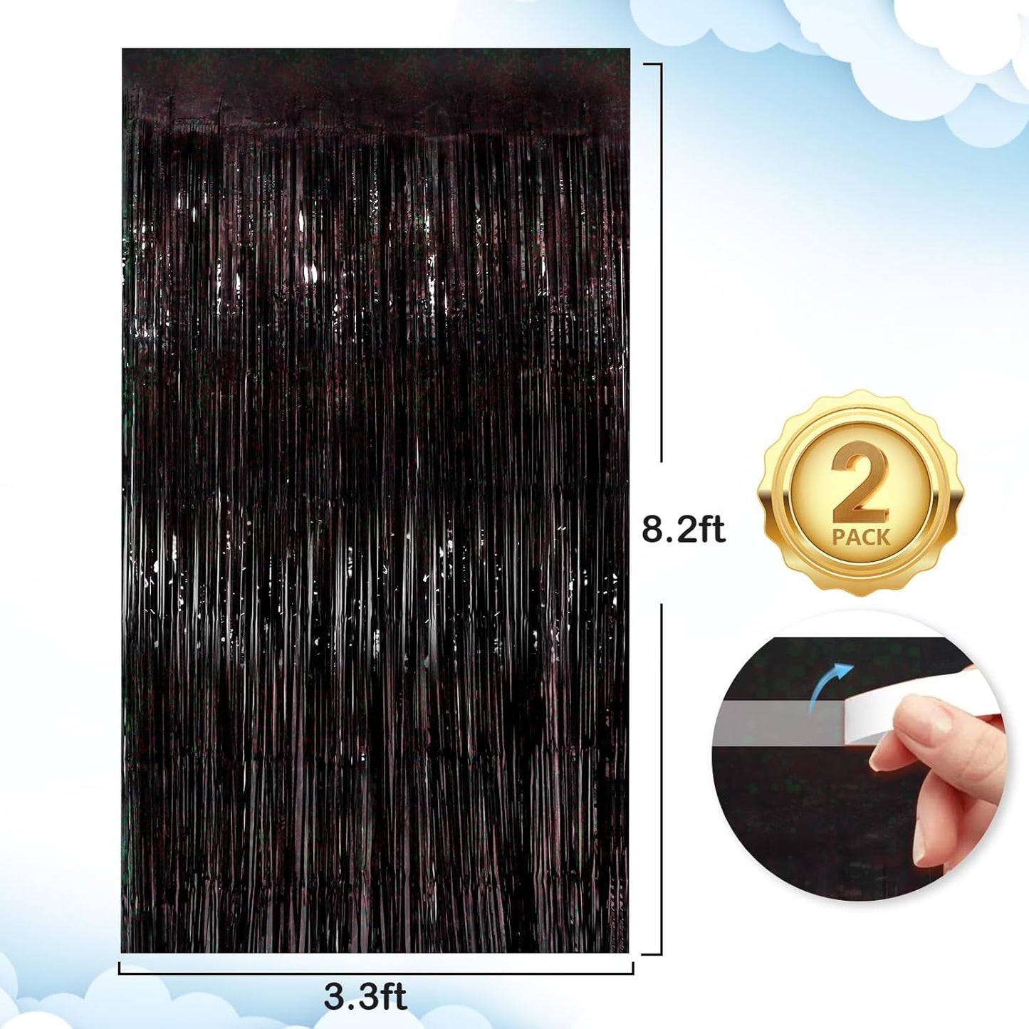 Black Fringe Curtain Party Streamers 2Pack 3.3x8.3 Ft Foil Fringe Backdrop Curtains for Birthday Wedding Bridal Baby Shower Halloween Decor Tinsel Streamers Black Party Decorations Door Streamers