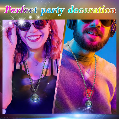 Sasylvia 12 Pcs LED Disco Ball Necklaces Light up Bead Necklaces 70s Disco Party Favors Glow in The Dark Bead Jewelry Costume Accessories for New Year Party Dance Supplies(Silver, Colorful)