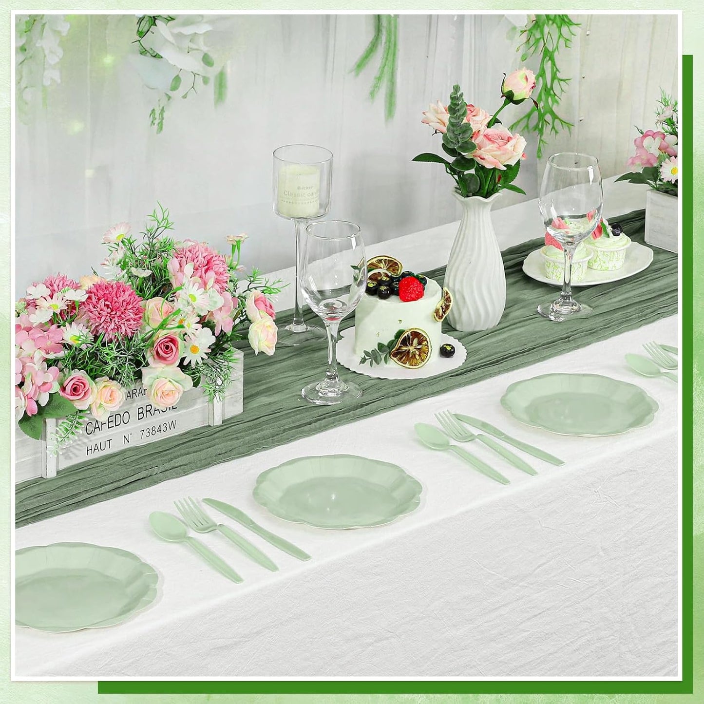 NatNarr 30 Pcs Sage Green Paper Plates, 7 Inch Scalloped Paper Plates Small Dessert Cake Plate Cute Party Plate Disposable Sage Greens Party Supplies for Wedding, Baby Bridal Shower, Birthday