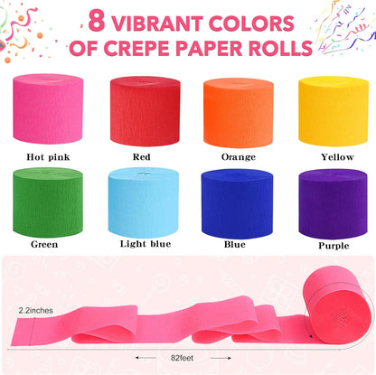 Oubest Crepe Paper Streamers 2.2 Inch x 656 Feet Ideal Party Supplies & Decorations for Birthdays Baby Showers Bachelorettes Weddings DIY, 8 Rolls Pastel Streamers Backdrops, Doorway & Wall Decor