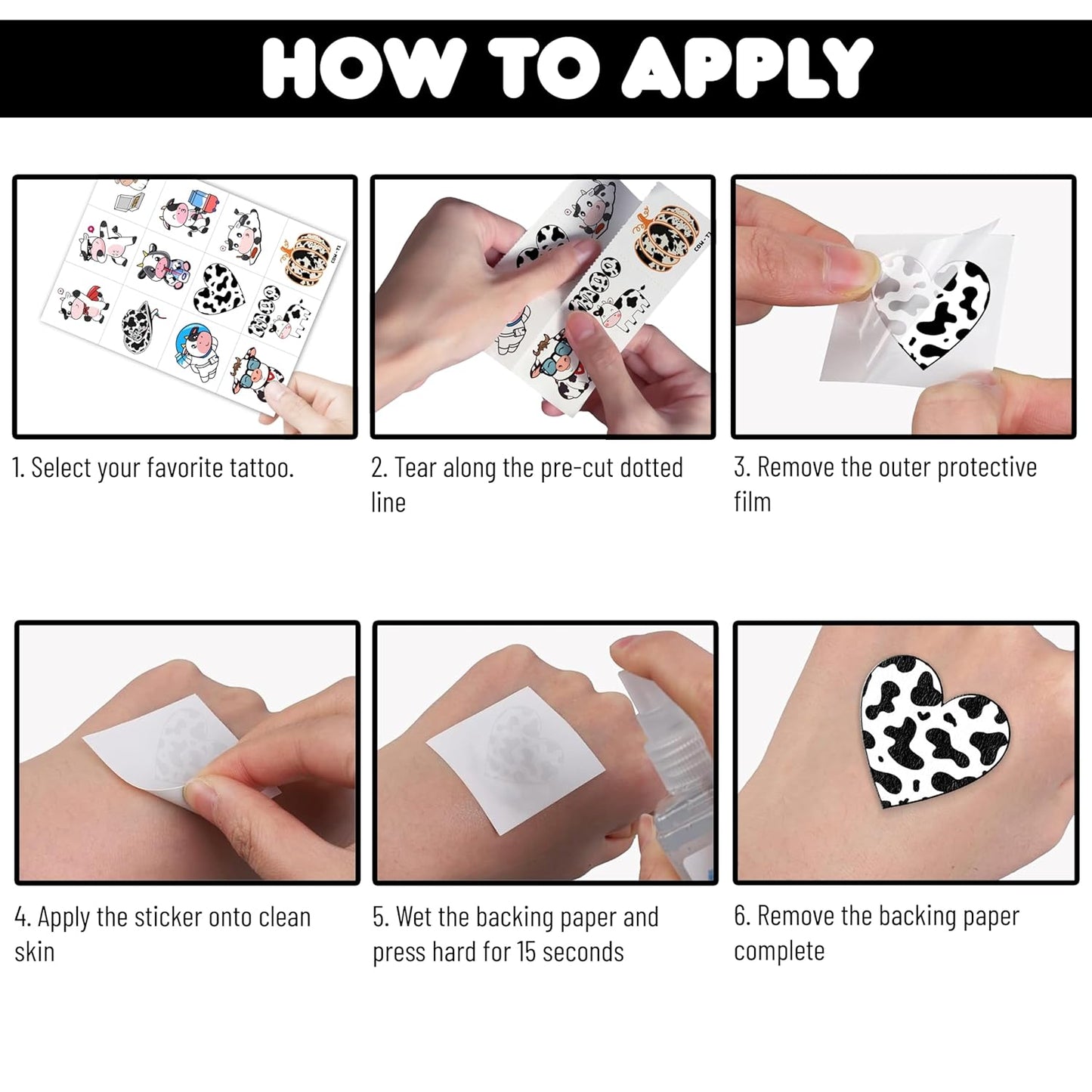 96PCS Cow Pre-Cut Temporary Tattoos for Kids - Farm Animal Birthday Party Supplies, Decorations, and Favors - Super Cute Milk Cow Sticker Gifts for Boys & Girls, Classroom Prizes, and Themed Events