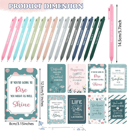Funrous 32 Pcs Motivational Quote Pens Inspirational Notepads Mini Journal with Ballpoint Pen Small Notebooks Gift for Men Women Coworker Adult Party Favors Prize Teacher Student Office(Stylish)