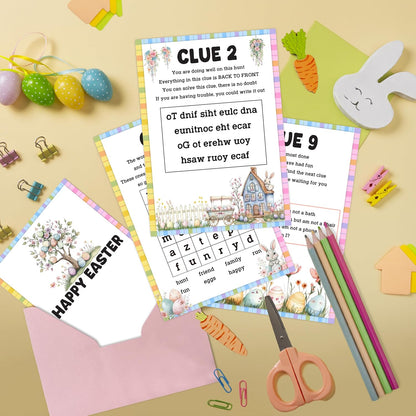 Easter Scavenger Hunt Games, Easter Treasure Hunt Clues Game Cards, Family Party Games for Kids and Adults, Holiday Party Game for Activities Decorations Supplies, 5x7 Inch (Indoor)-A03