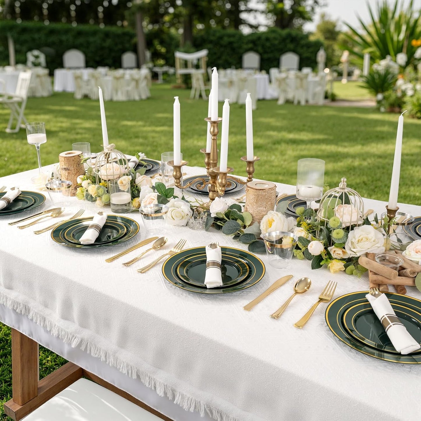 350 Pieces Black and Gold Plastic Plates with Disposable Silverware, Include 50 Dinner Plates 9”, 50 Dessert Plates 6.3”, 50 Black Cups 9 OZ, 50 Pre Rolled Napkins for Wedding Party Graduation