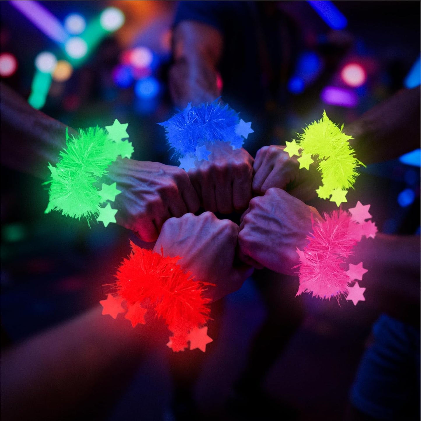 14 Pcs Glow in The Dark Party Bracelet, Neon Fluorescent Blacklight Bracelet Party Favors, Tinsel Garland Bracelets,Black Light Reactive Glow in The Dark Party Supplies,Used for Neon Party Decoration