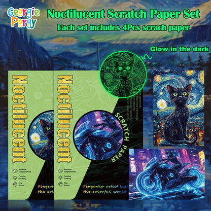Georgie Porgy Scratch Paper Art Set for Kids Adults Magic Rainbow Scratchboards for DIY Arts and Crafts Kits Christmas Birthday Gift with Scratching Tools Kit (A4-Noctilucent Whale + Sea World)