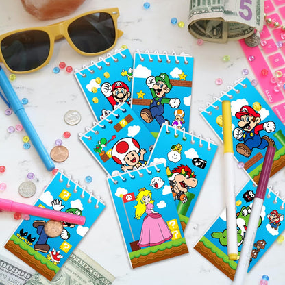 Mario Birthday Party Supplies, 24Pcs Mini Notepads for Mario Birthday Party, Goodie Bag Stuffers, Children Classroom Rewards, 8 Types