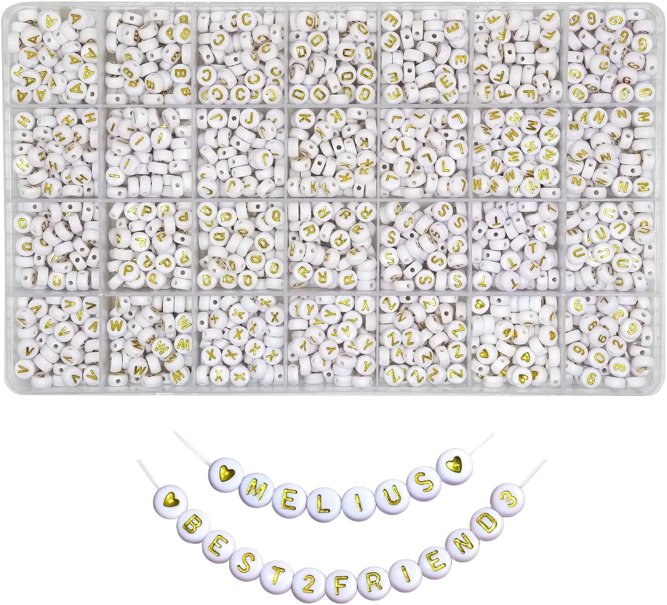 Melius 1450Pcs Acrylic Glow Letter Beads, Alphabetical Glowing in The Dark Beads in 28 Grid Box for Jewelry Making, DIY Bracelets, Necklaces, Key Chains (Glowing, 4x7mm)