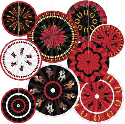 Outus 9 Pcs Western Cowboy Party Decorations Paper Fans Wagon Wheels Straw Hay Bales Hanging Ceiling Wall Decor for Country Western Themed Rodeo Farm Birthday Party Supplies (Wagon Wheels)