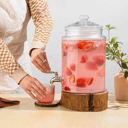 Large Glass Drink Dispenser with Spout – 1.5 Gallon Tall Mason Jar Style Beverage Server with Airtight Lid & Metal Spigot for Water, Tea, Juice, Punch, or Cocktails