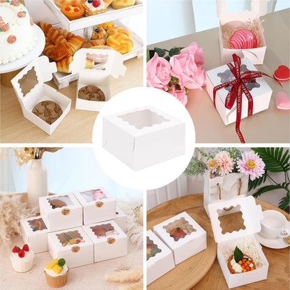Moretoes 120pcs White Bakery Boxes, 4x4x2.5 Inch Cookie Boxes with Window for Small Cake, Treats, Donuts, Candy