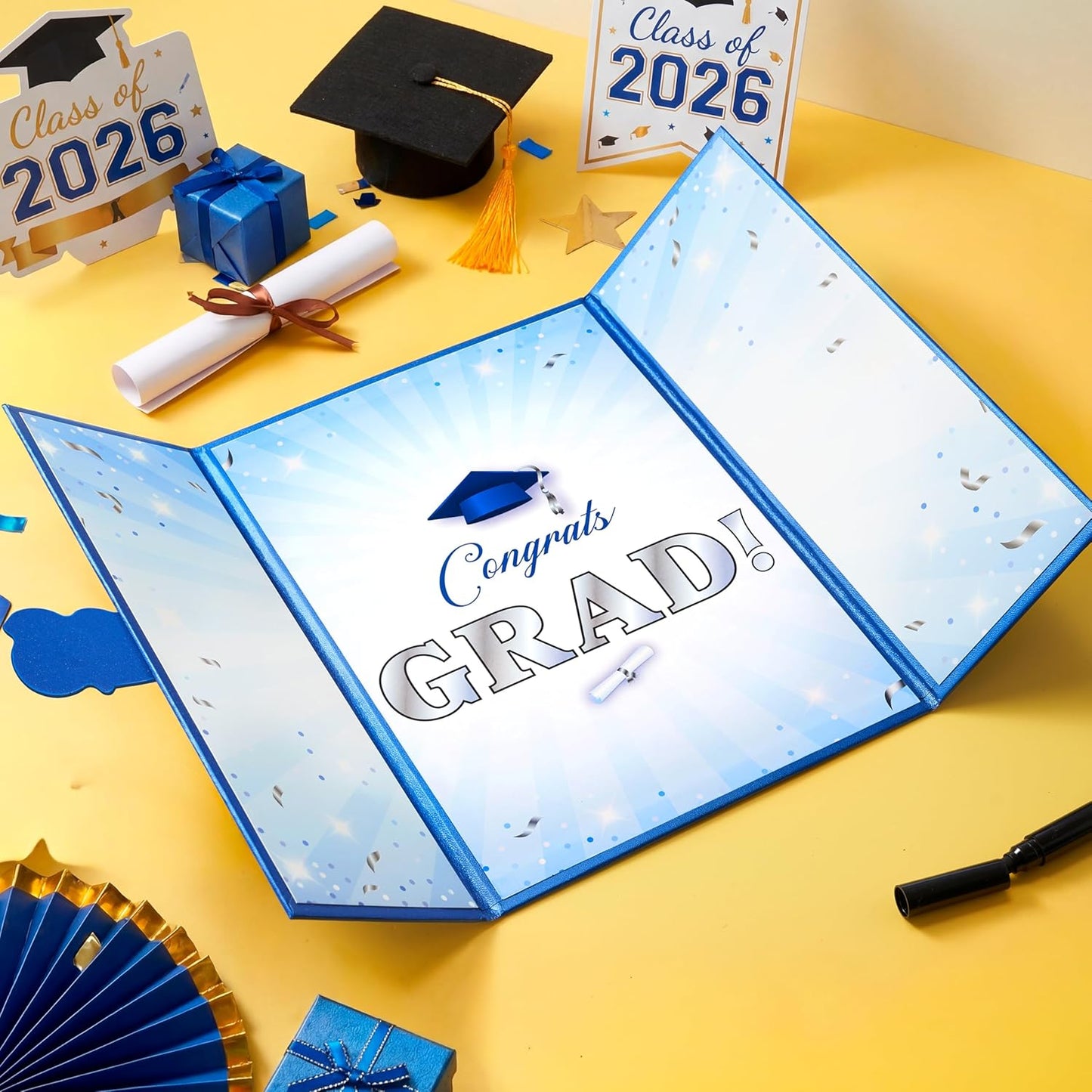 JOYIN 2026 Graduation Guest book Alternative, 12" Blue & Gold Graduation Party Decorations Signature Congrats, Class of 2026 Grad Card for High School College Grad Gift, Party Guest Signing Cardboard