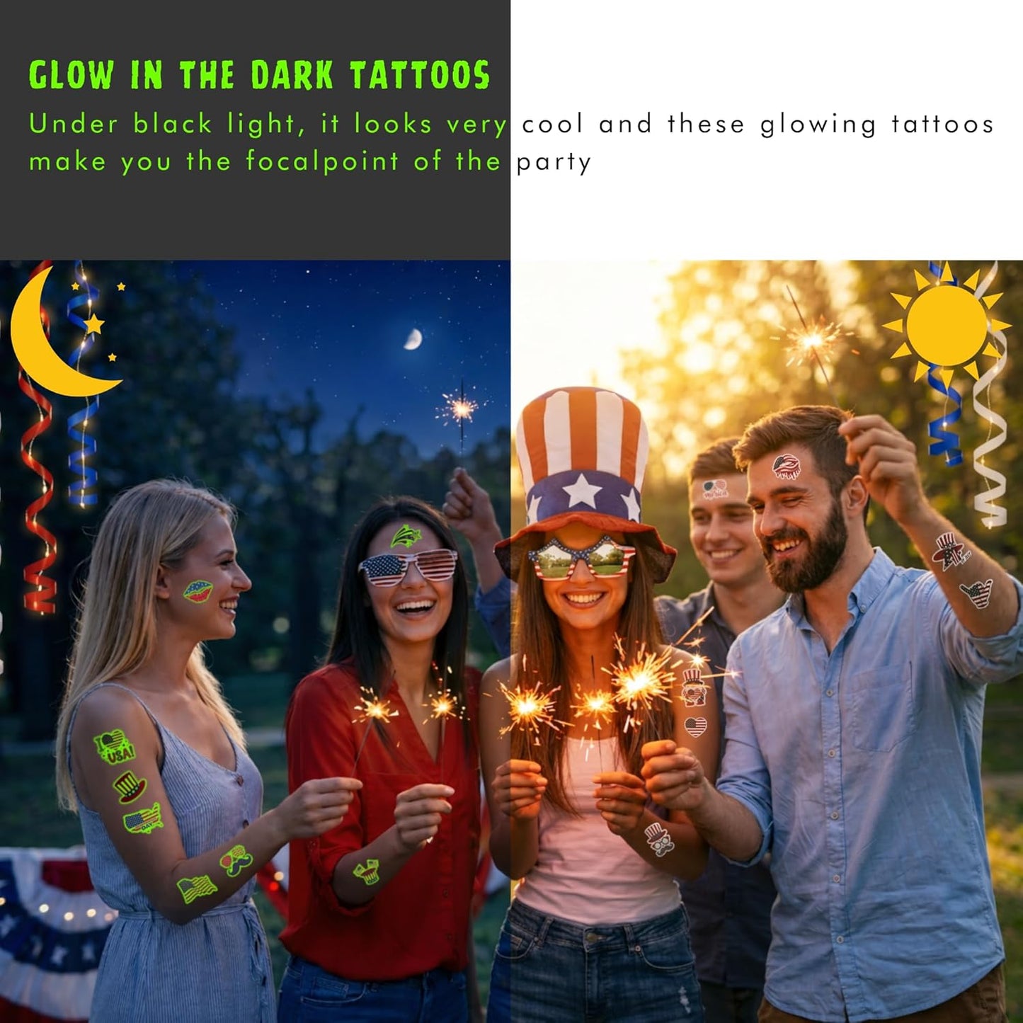 4th of July Temporary Tattoos - 105 PCS USA stickers Fourth of July Party Favors Supplies Decorations Patriotic Accessories Memorial Labor Independence Day Red White Blue American Flag