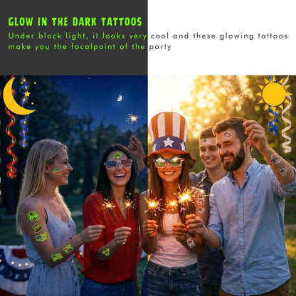 4th of July Temporary Tattoos - 105 PCS USA stickers Fourth of July Party Favors Supplies Decorations Patriotic Accessories Memorial Labor Independence Day Red White Blue American Flag