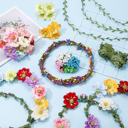 Zeyune 20 Sets Spring Tea Party Favor Flower Crowns Making Kit, Make Your Own Flower Crown Wreath Garland Headbands Craft Kit Handmade DIY Fairy Floral Hair Accessories Gift for Women(Daisy)