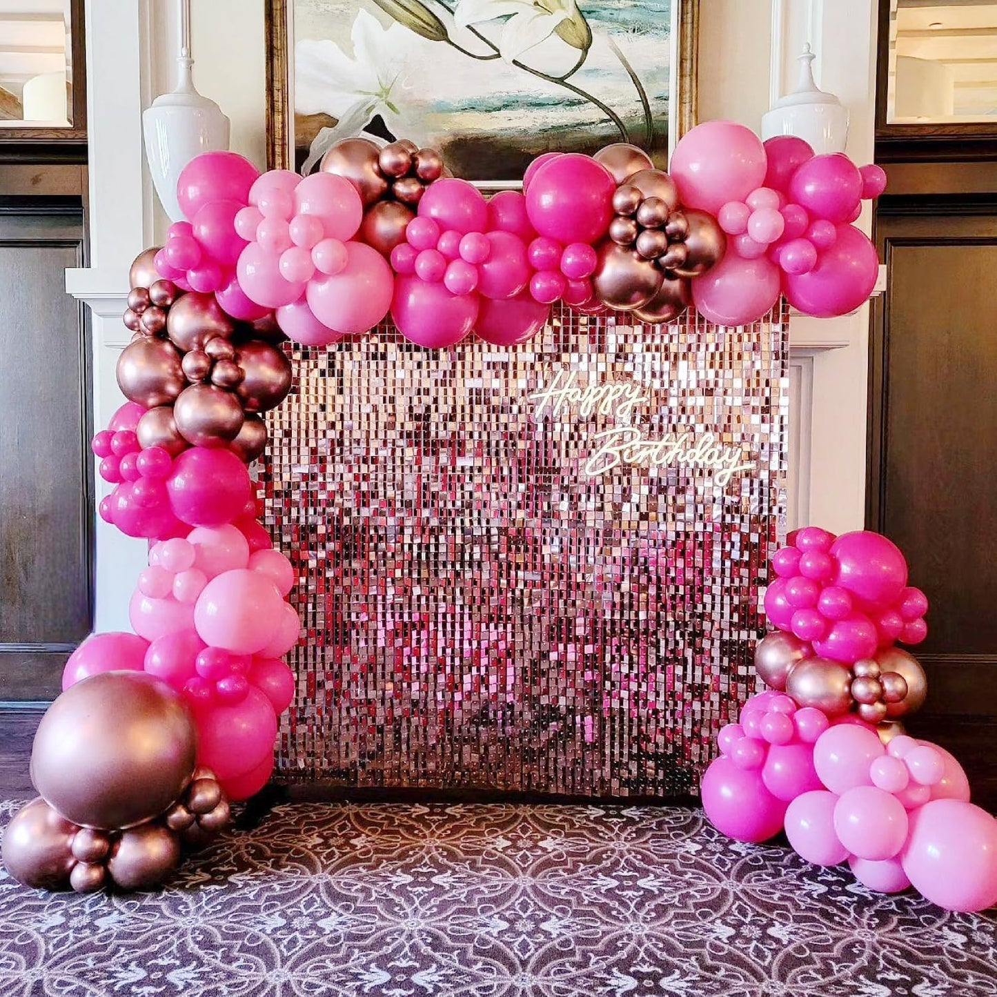 COKAOBE Pink Orange Balloon Garland Arch Kit, 124pcs Hot Pink Orange Chrome Metallic Gold Latex Balloons for Birthday Wedding Baby Shower Tropical Party Supplies Summer Party Decorations