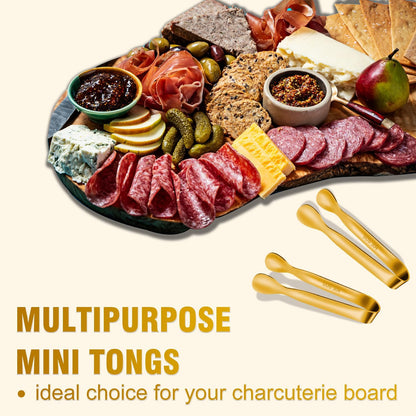 EDDEAS 12 PCS Small Serving Tongs, 4.3" Mini Gold Tongs, Gold Kitchen Tongs for Serving Food, Coffee Bar, Tea Party, Desserts Party and Ice Bucket