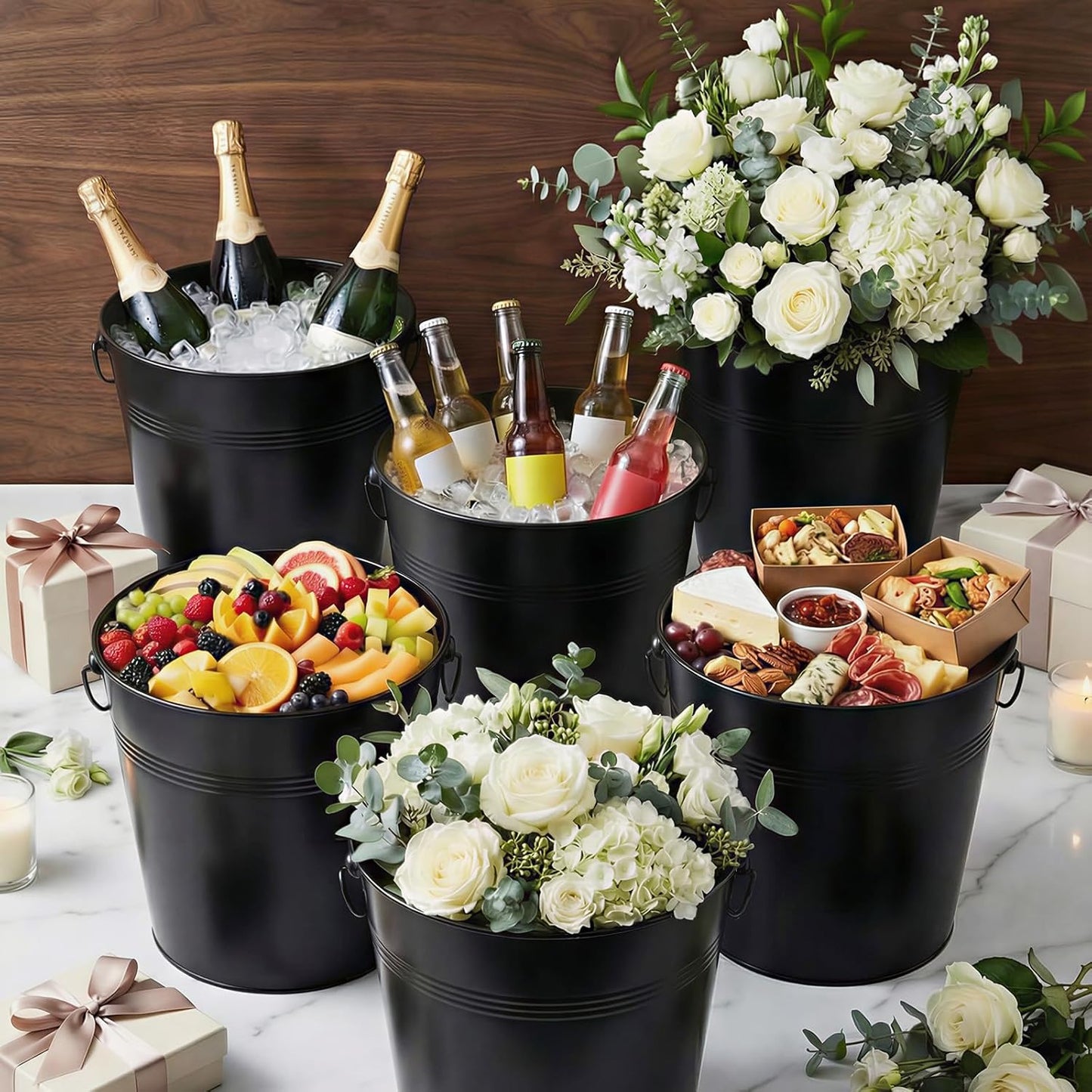 Didaey 24 Pcs Metal Beer Bucket Bulk Ice Bucket Ice Pails with Handle Champagne Soda Party Beverage Chiller for Summer Picnic Pool Wedding Party Supplies Wine Champagne Bar (7.1 x 6.5 x 5.1",Gold)