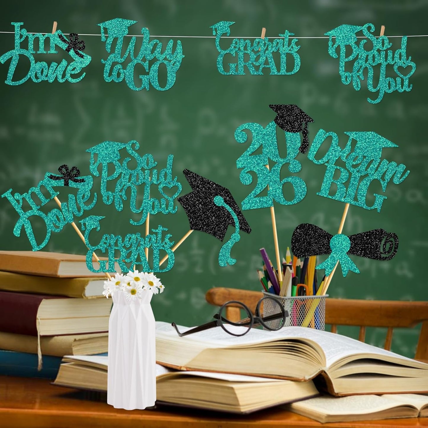 24Pcs Graduation Centerpieces for Tables: 2026 Graduation Centerpiece Sticks Class of 2026 for Grad Table Decorations Congrats Decorations (Black)