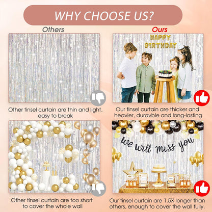 Birthday Party Decorations: 3 Pack 3.3 x 9.9 ft Gold Foil Fringe Curtains Party Supplies, Tinsel Curtain Backdrop for Parties/Birthday/Photo Booth