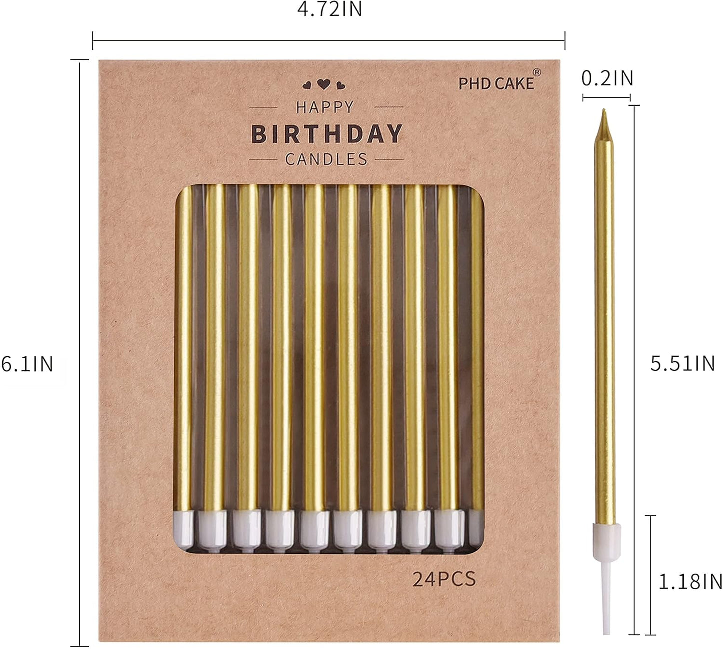 PHD CAKE Champagne Gold Long Thin Metallic Birthday Candles, Cake Candles, Birthday Parties, Wedding Decorations, Party Candles