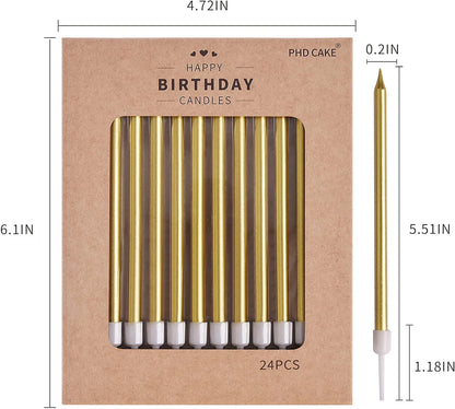 PHD CAKE Champagne Gold Long Thin Metallic Birthday Candles, Cake Candles, Birthday Parties, Wedding Decorations, Party Candles