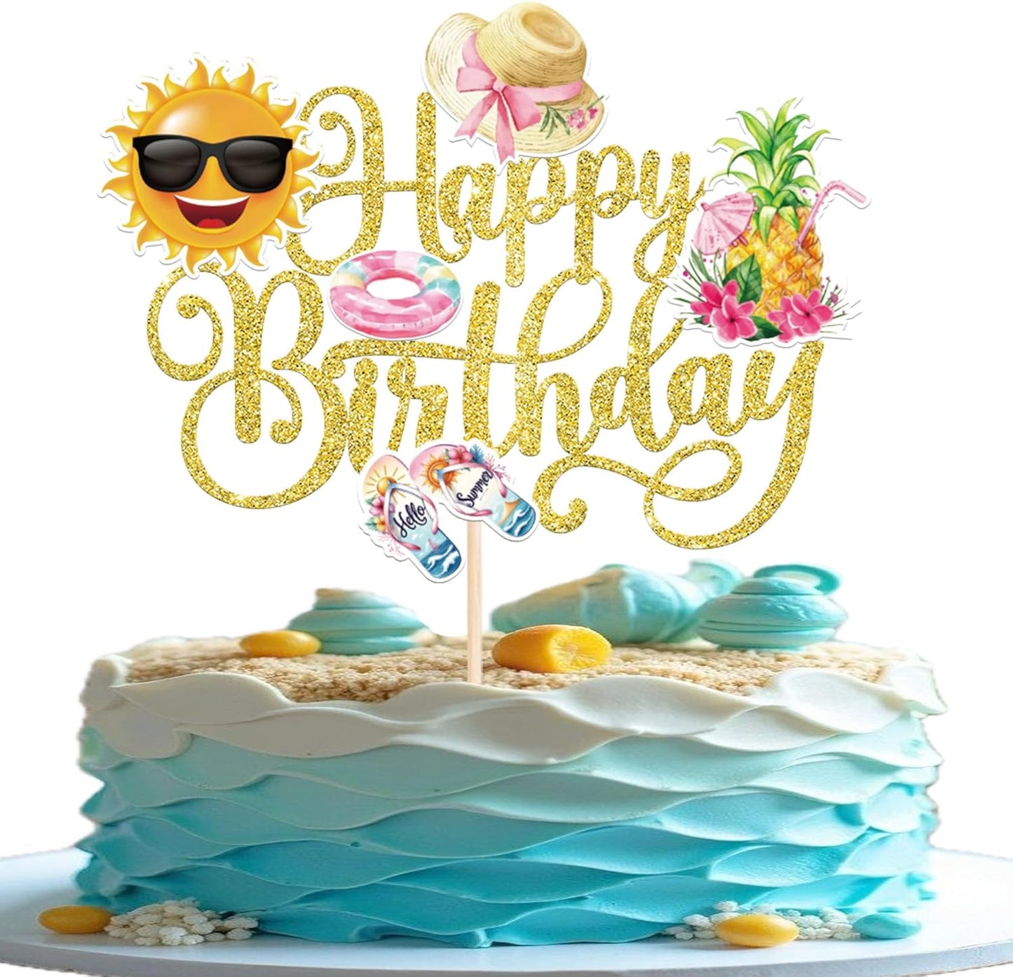 28 PCS Tropical Cupcake Toppers Glitter Leaf Pineapple Flower Palm Tree Flamingo Cupcake Picks Aloha Cake Decorations for Summer Hawaiian Luau Theme Baby Shower Birthday Wedding Party Supplies