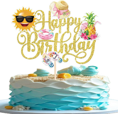 28 PCS Tropical Cupcake Toppers Glitter Leaf Pineapple Flower Palm Tree Flamingo Cupcake Picks Aloha Cake Decorations for Summer Hawaiian Luau Theme Baby Shower Birthday Wedding Party Supplies
