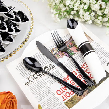 Supernal 240 Silver Plastic Silverware Set - 60 Sets Pre Rolled Napkins with Cutlery - Mirror Polished Real Look Disposable Silver Utensils- Elegant Heavy Duty Flatware for Weddings & Catering