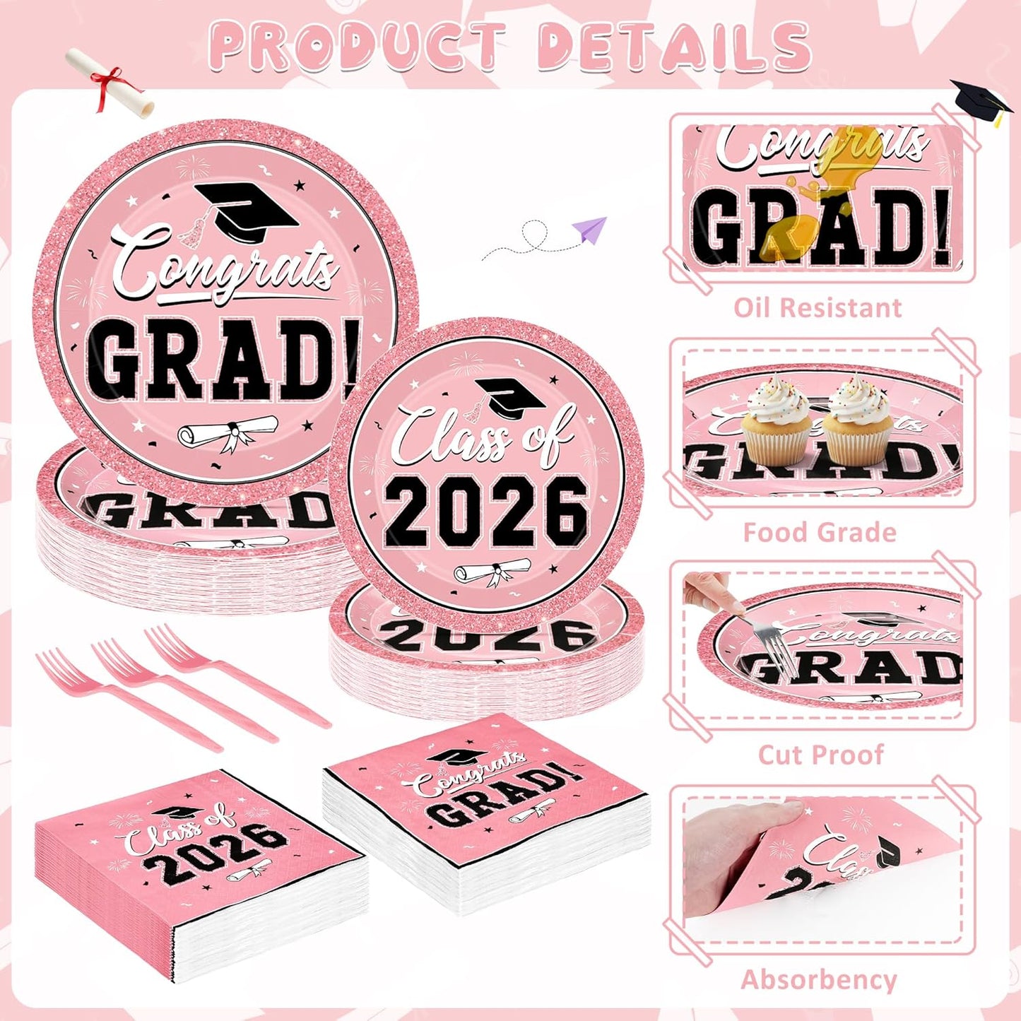 200Pcs Graduation Decorations 2026, Blue Graduation Plates and Napkins Party Supplies for 50 Guests, Disposable Grad Plates, Napkins, Dessert Plates and Forks for Grad Decor Wedding Birthday Supplies