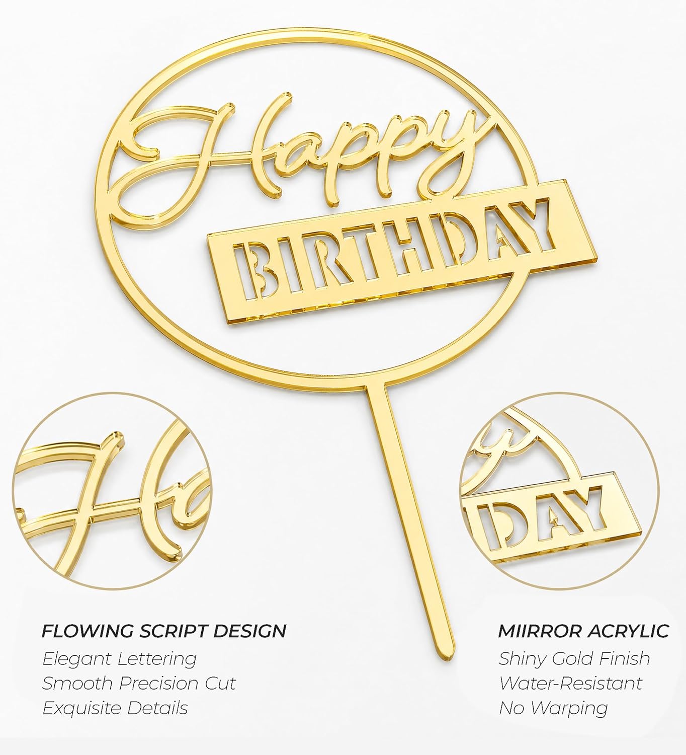 6 Pcs Black Happy Birthday Cake Toppers Set, Acrylic Cake Decoration for Birthday Party