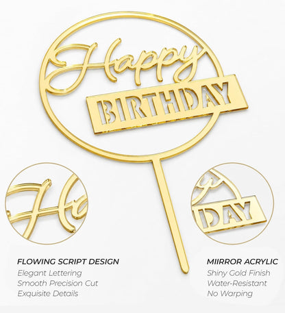 6 Pcs Black Happy Birthday Cake Toppers Set, Acrylic Cake Decoration for Birthday Party